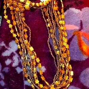 Multi Strand Metallic Gray and Gold Necklace